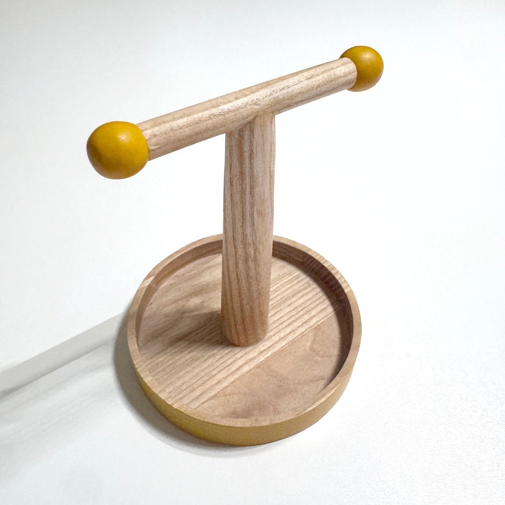 West Elm Jewelry Stand Golden Yellow Wood T-Bar Organizer Accessory Holder MCM